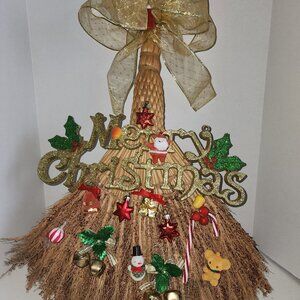 Vintage 1980's Broom Christmas Decor Handmade Wall/Door Decor